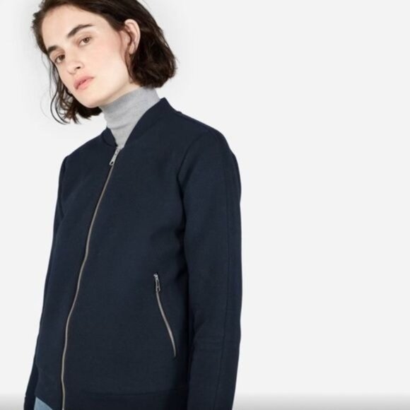 Everlane Street Fleece Bomber Jacket ScubaZip Up Pockets in Midnight Size S - Picture 8 of 11